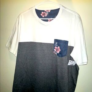 Large T-shirt white, gray and cherry blossom print on breast pocket. Brand New!